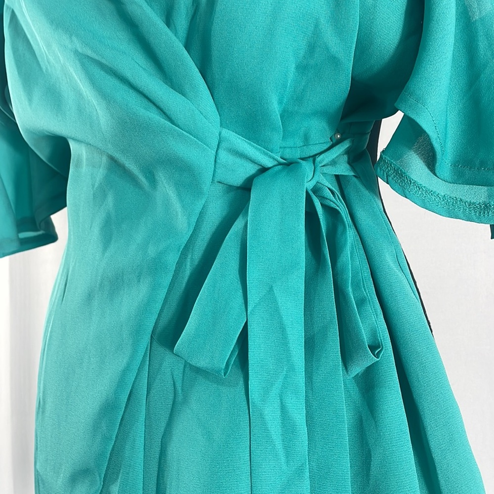 Teal Wrap Romper, open shoulder,ruffle, shorts,side tie, skorts,large - Picture 5 of 13